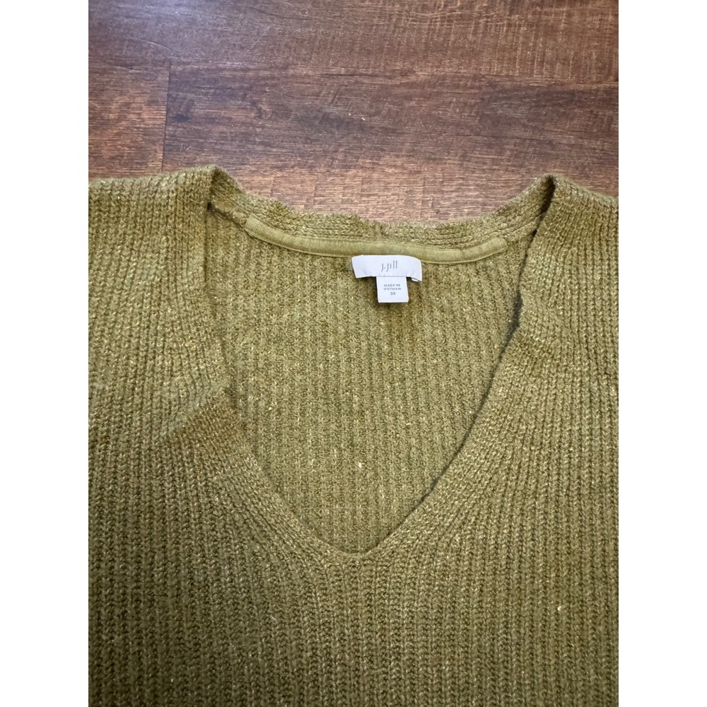 J. Jill Women's 3X Olive Green V-Neck Oversized Ribbed Knit Sweater - Picture 3 of 7
